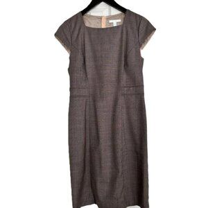 Hugo Boss Virgin Wool Rose Taupe and Black Cap Sleeve Midi Dress - Size 8